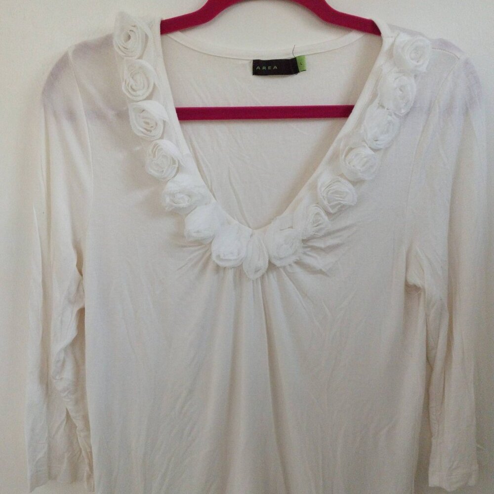Area White Tee Large Flirty Romantic Roses Cottagecore  Boho Fun Feminine